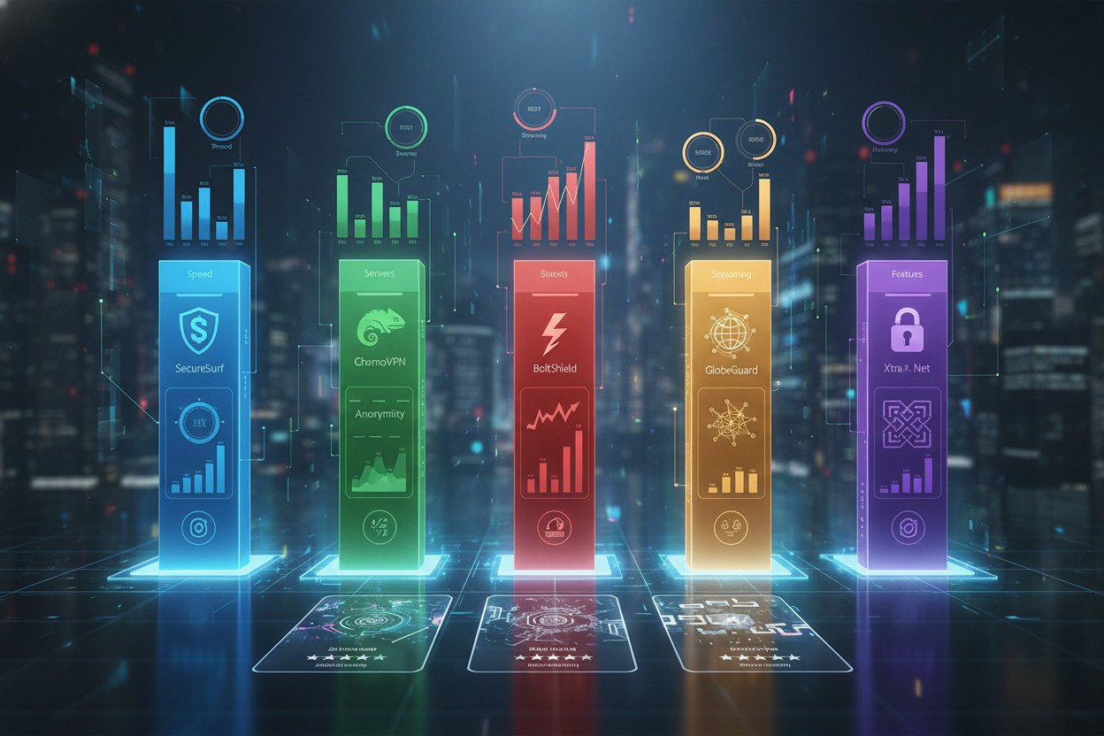 VPN ranking 2026 — porównanie pięciu najpopularniejszych usług